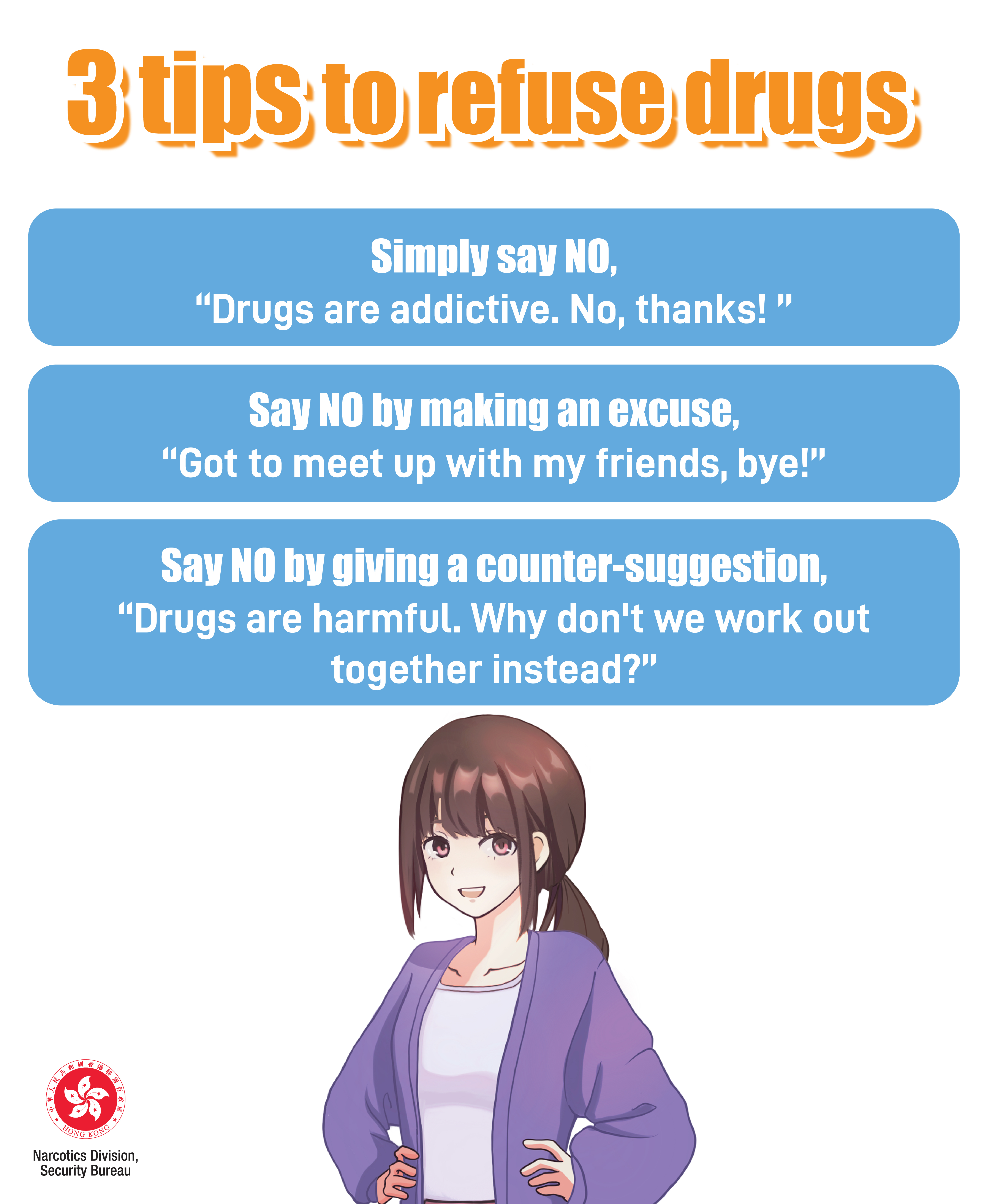 3 tips to refuse drugs Poster