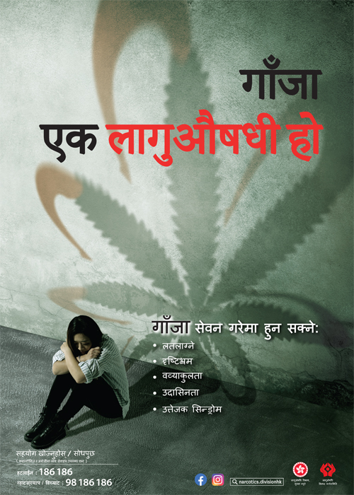 Anti-drug poster “Cannabis is a drug” – Nepali version