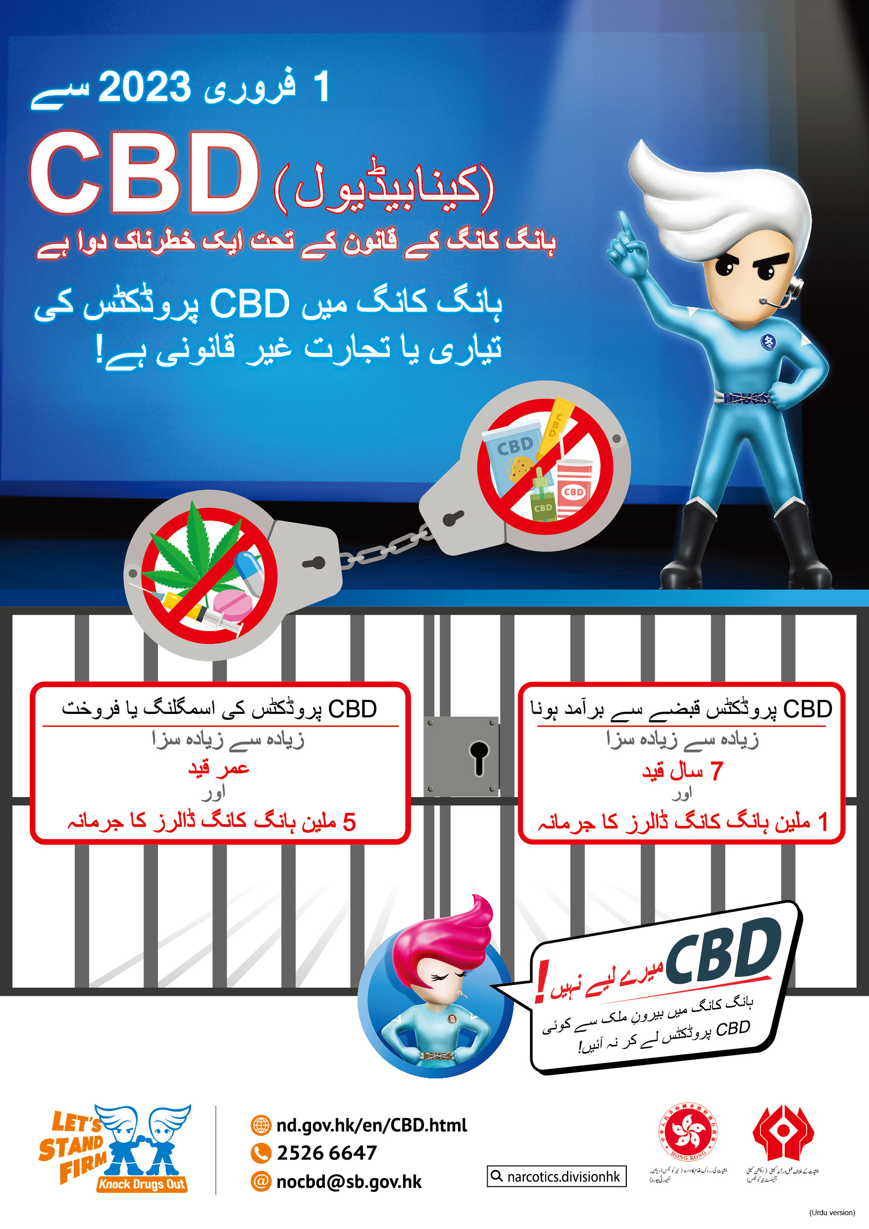 Anti-drug poster “CBD, Not for me! (Commencement of Law)” – Urdu version